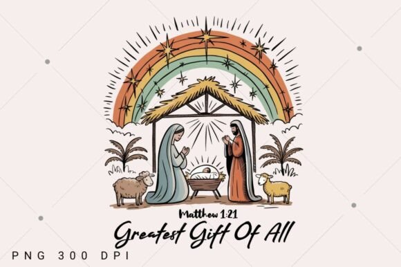Greatest Gift of All PNG: Jesus Nativity T-Shirt Designs