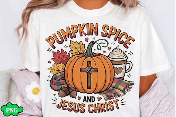 Pumpkin Spice and Jesus Christ PNG, Fall T-Shirt Designs